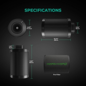 Specs Mars Hydro hervulbaar inline koolstoffilter voor geurcontrole